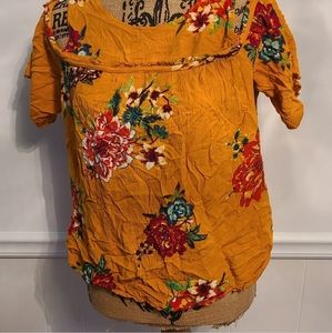 🌼🍯🌻 Eyeshadow Cold Shoulder Top · Mustard Floral · Size XL